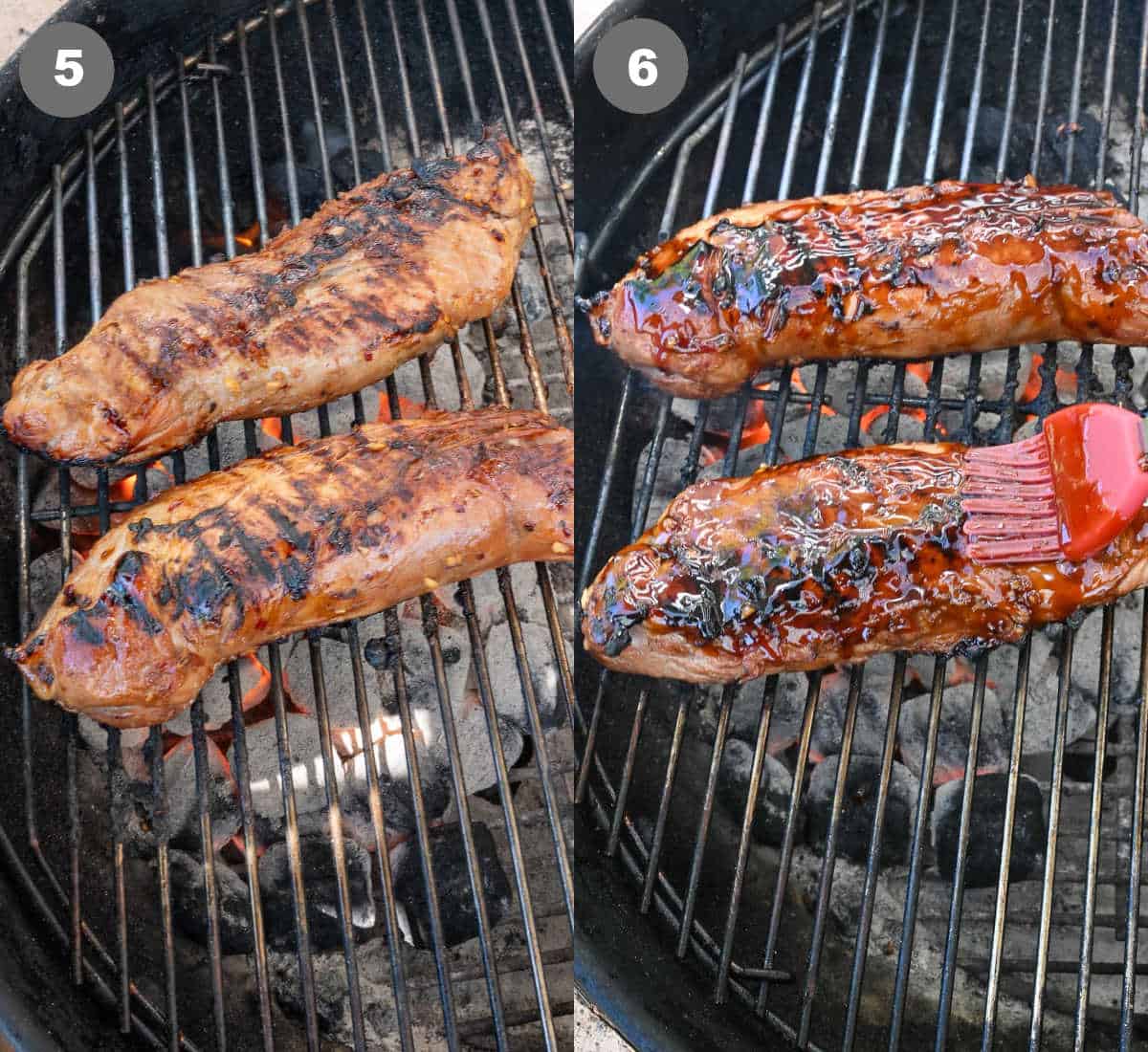 Pork tenderloin on a grill.