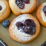 Close up of blueberry crescent roll danish.