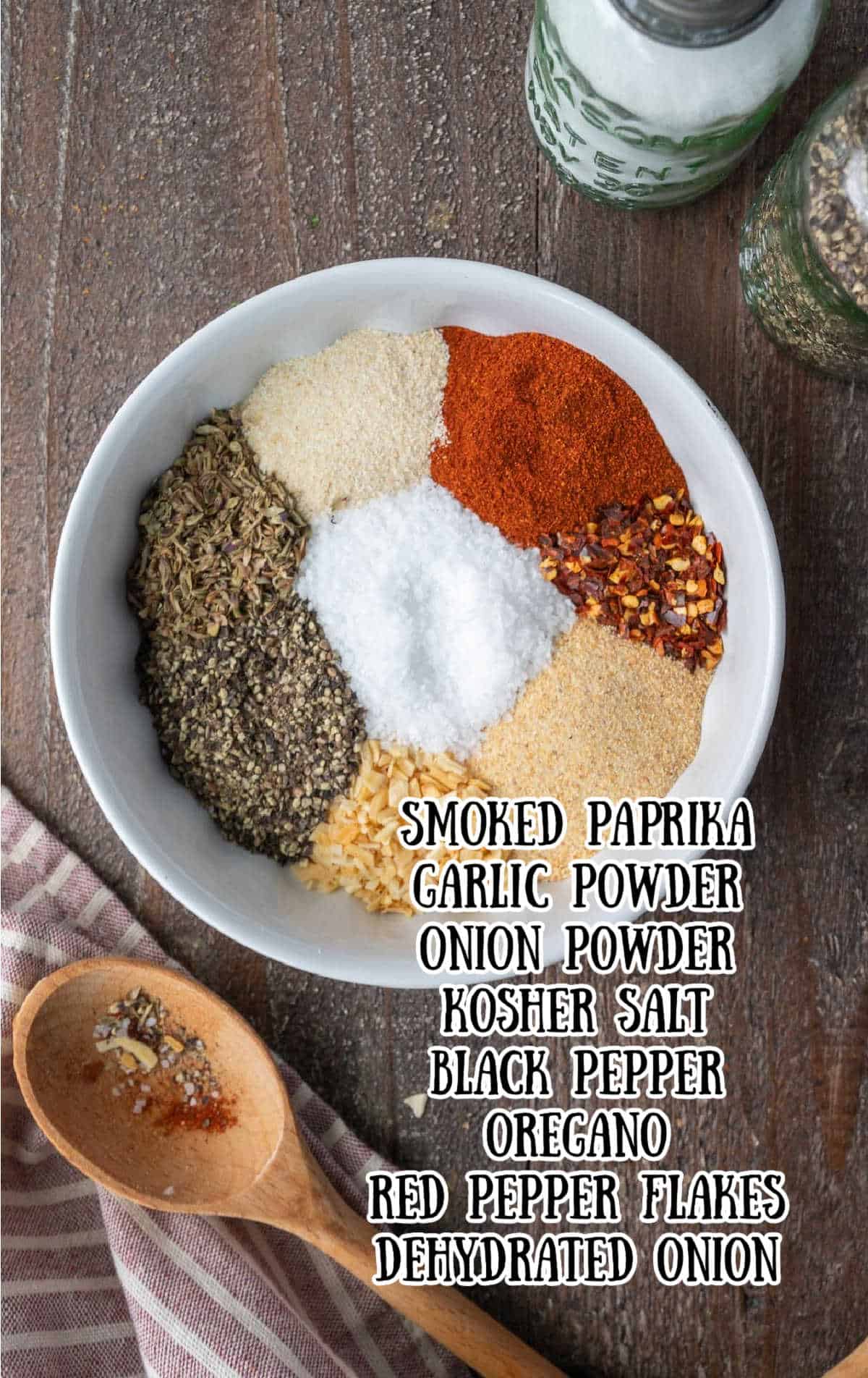 Spices placed in a small white bowl.