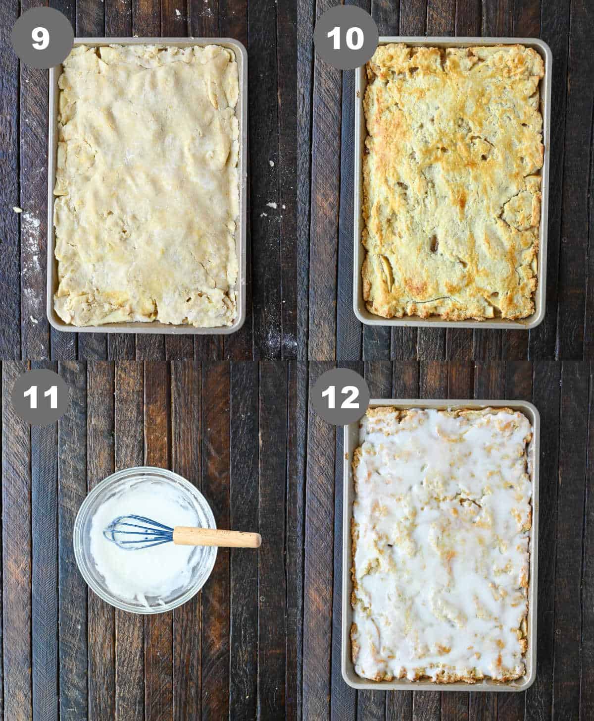 Crust placed on top of bars and baked then glaze added on top.