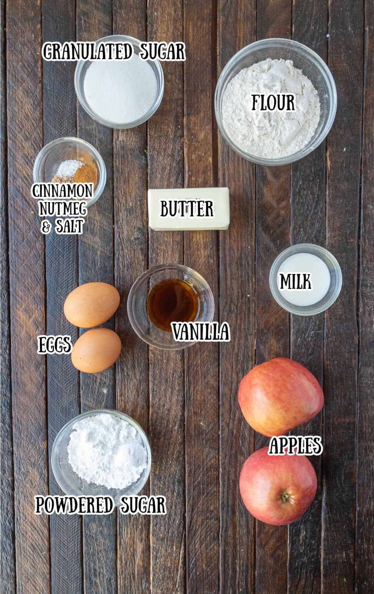 All the ingredients needed for these apple pie bars.