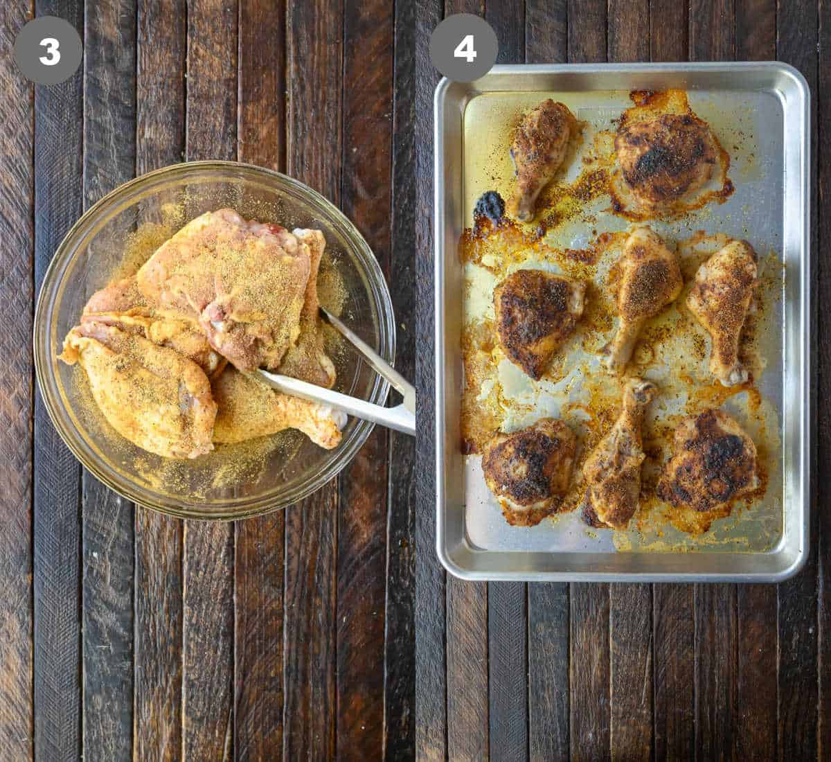 Steps 3 and 4 for making baked lemon pepper chicken.