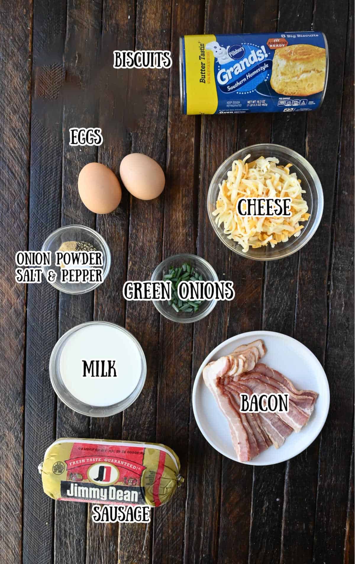 All the ingredients for this breakfast casserole.