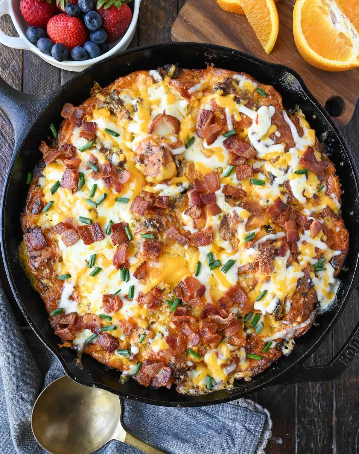 Biscuit bubble up in a cast iron skillet.