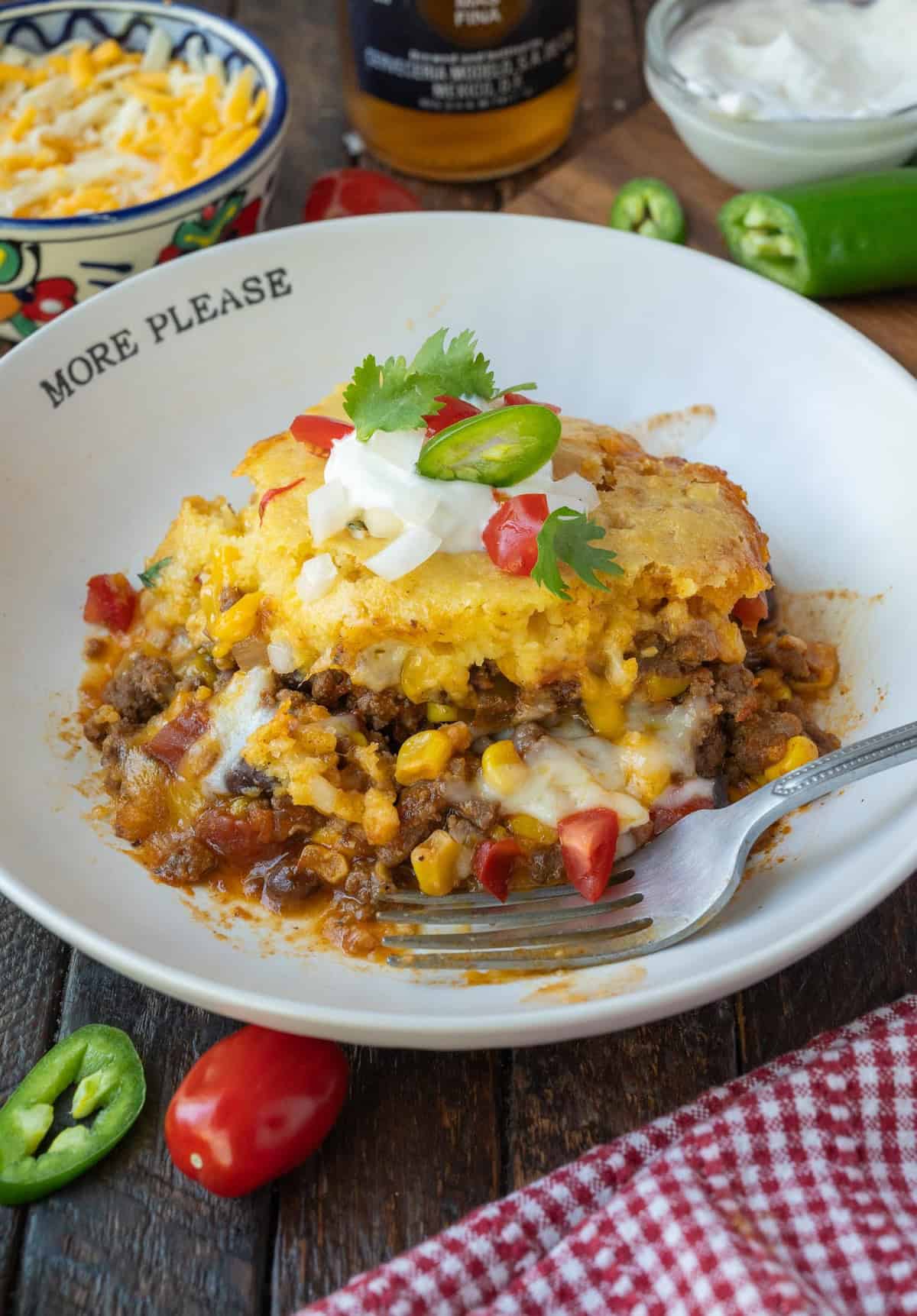 A plate of cowboy cornbread casserole.