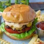 Featured image of ranch burger on a golden brown bun.