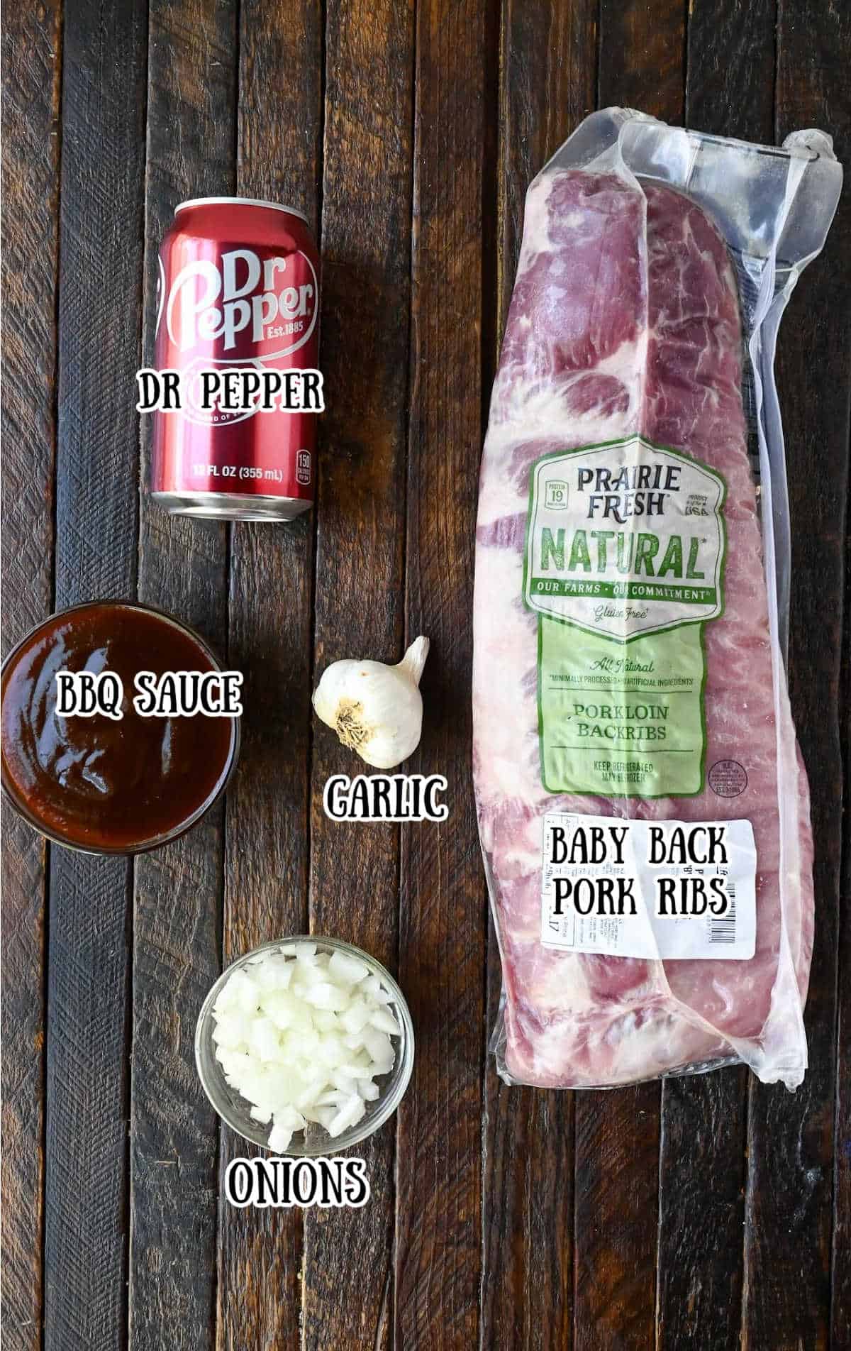 All of the ingredients needed for these dr pepper ribs.