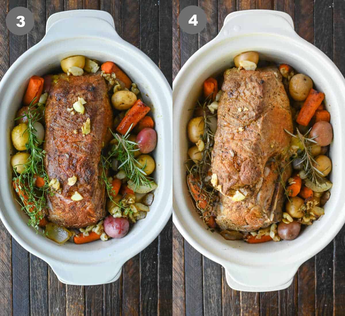 Steps 3 and 4 for making slow cooker pork roast.