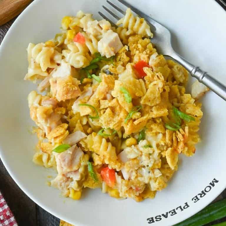 Tex mex noodle casserole on a plate.