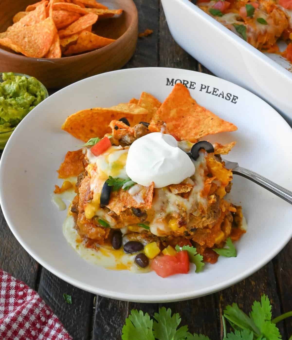 Dorito casserole on a plate.