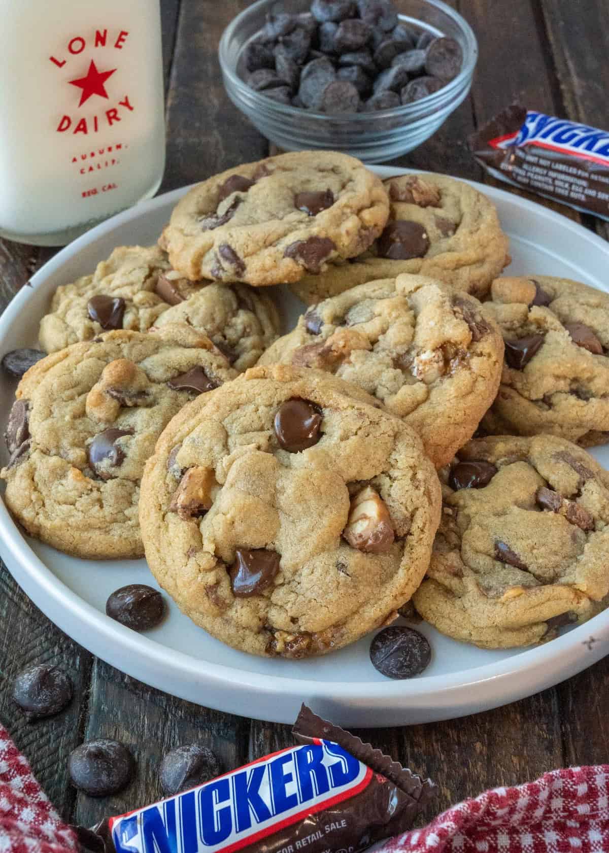 Snickers cookies on a plate.