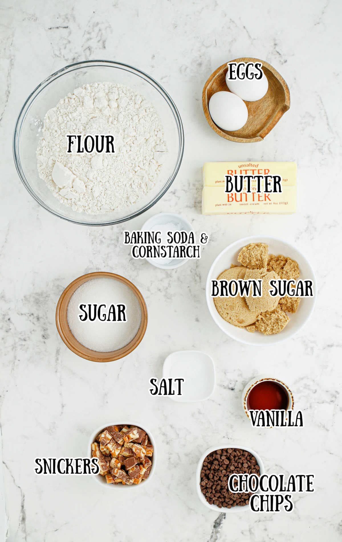 All the ingredients needed for these cookies.