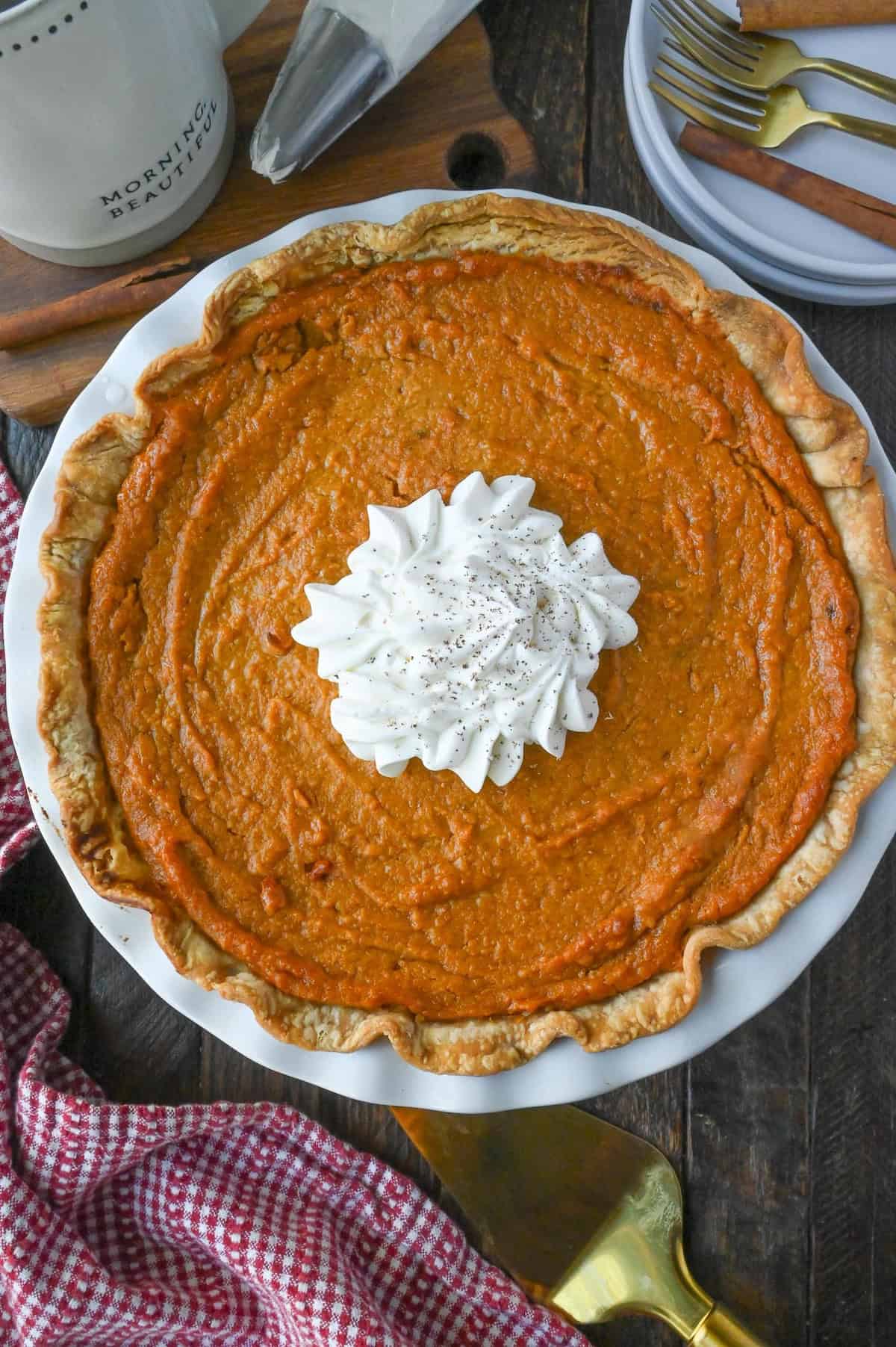 Sweet potato pie in a pie dish.