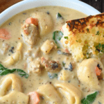 Creamy sausage tortellini soup pinterest pin.