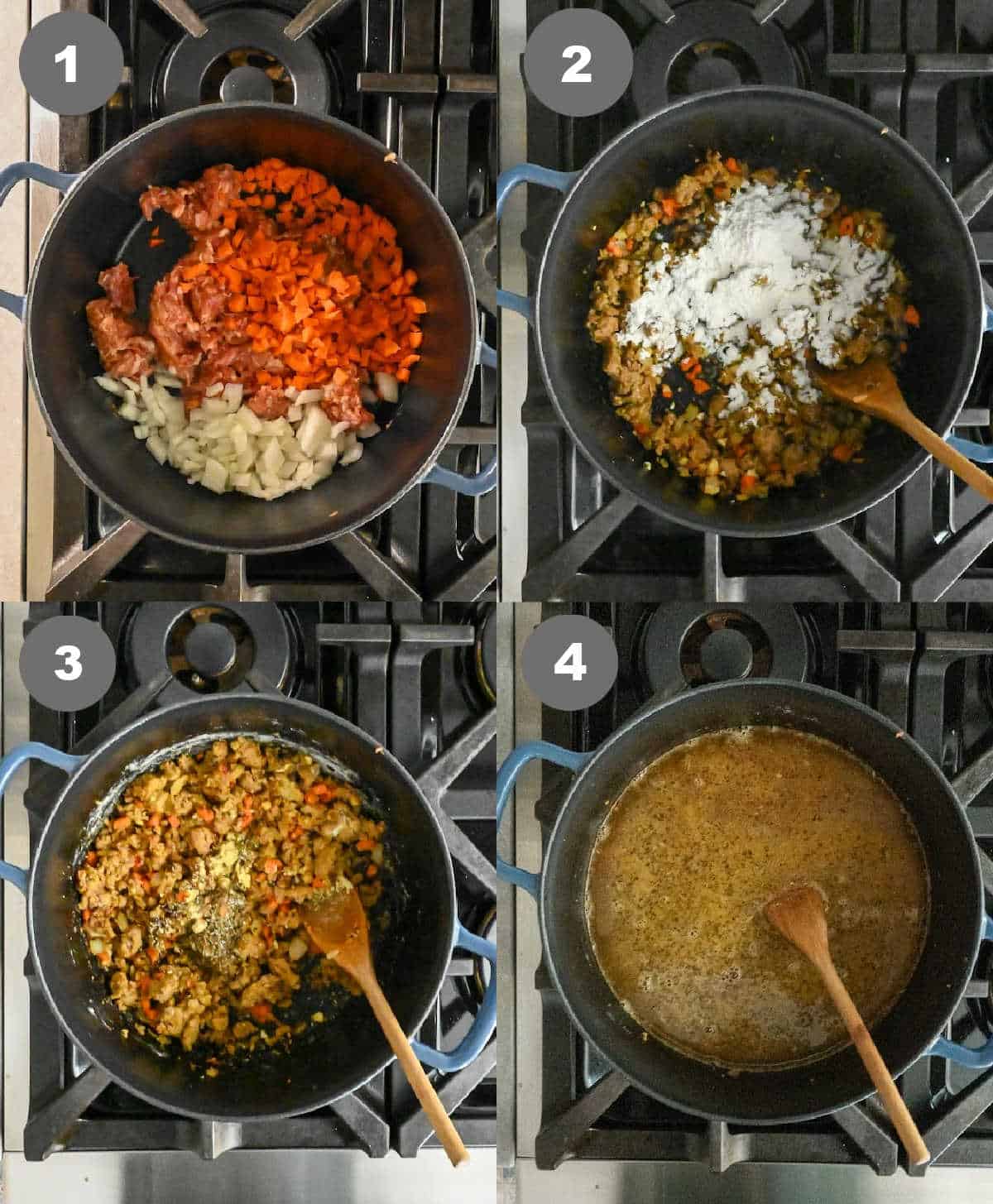 Sausage soup being cooking in a dutch oven pot.