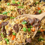 Pinterest graphic for steak fried rice.