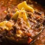 Pinterest graphic featuring crockpot lasagna soup.