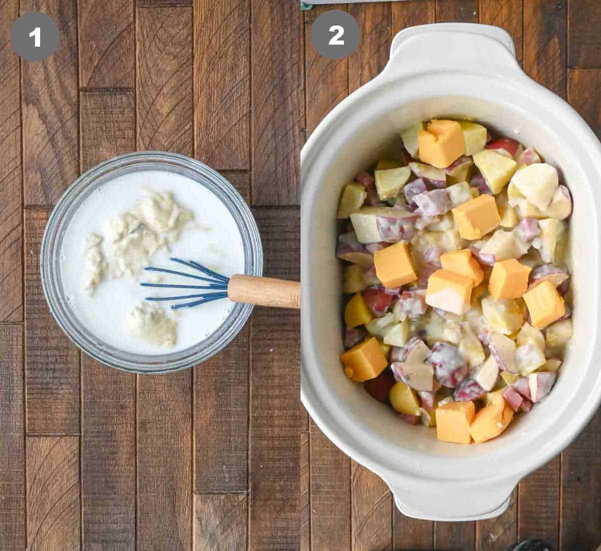 Sauce mixed in a bowl and all ingredients added to slow cooker.