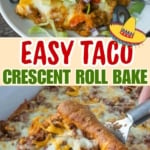 Taco crescent roll on a plate and in a baking dish.
