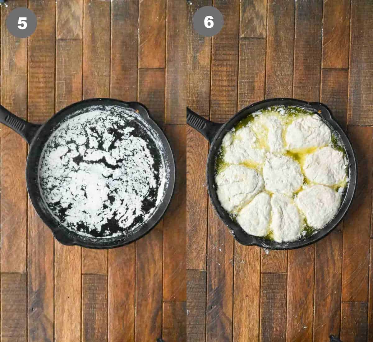 Steps 5 and 6 for making 7-up biscuits.