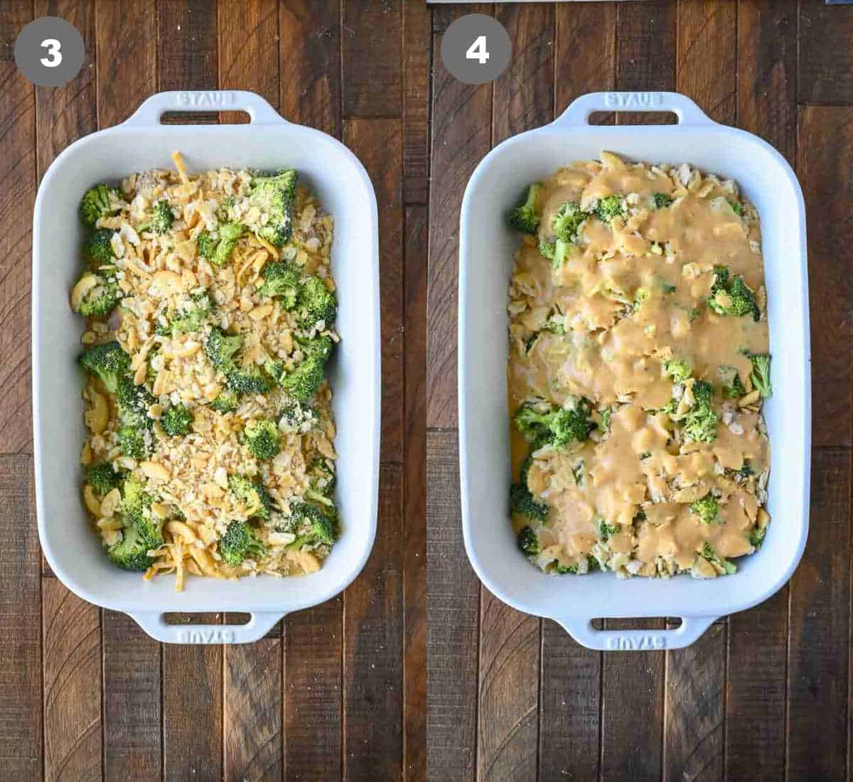 Steps 3 and 4 for cracker barrel broccoli cheddar chicken.