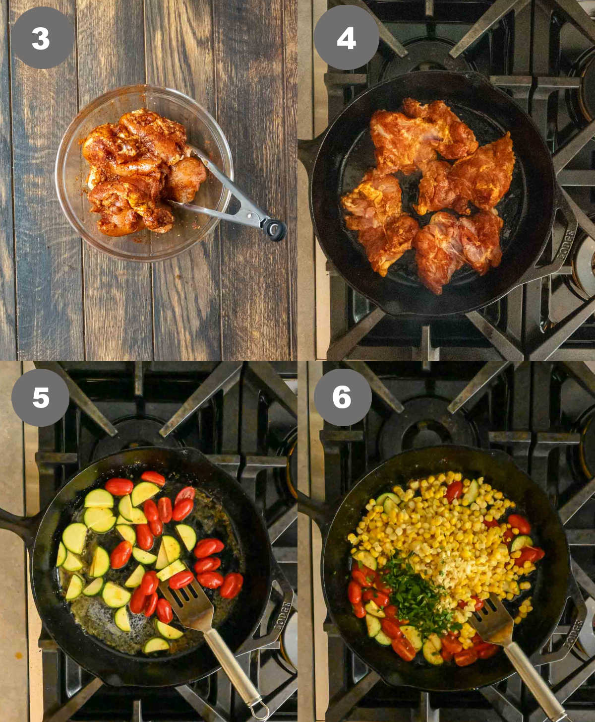 Steps 3 through 6 for making cilantro lime chicken.