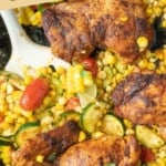 Pinterest graphic featuring cilantro lime chicken skillet.