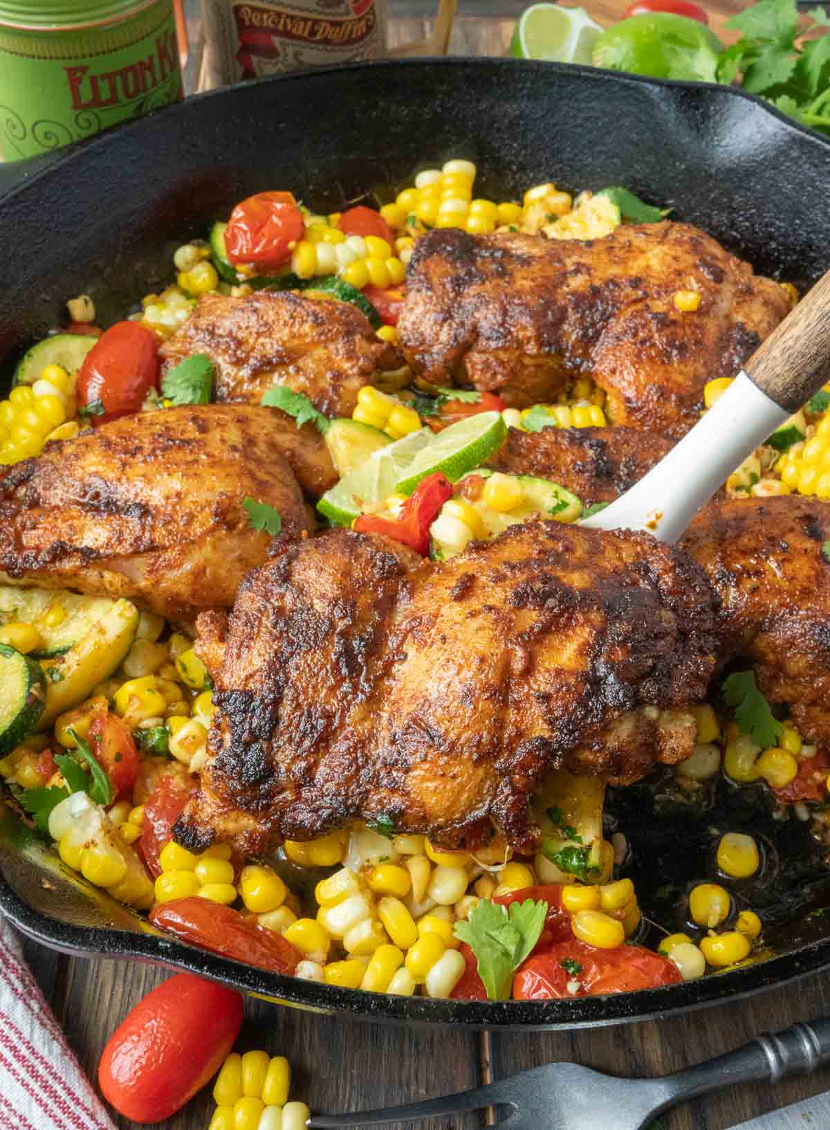 Taking a scoop of cilantro lime chicken skillet.