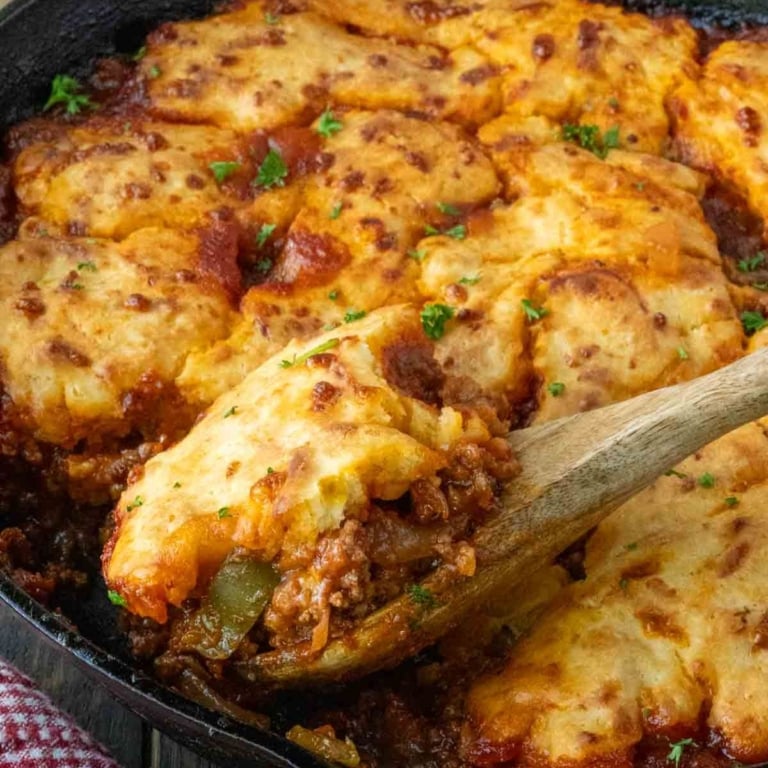 Scooping up a large spoonful of sloppy joe casserole.