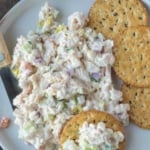 Pinterest graphic featuring feta chicken salad.