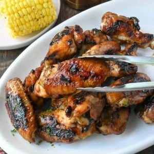A platter of grilled soy garlic chicken wings.