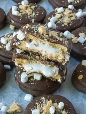 Ritz smores cookies on a baking sheet.