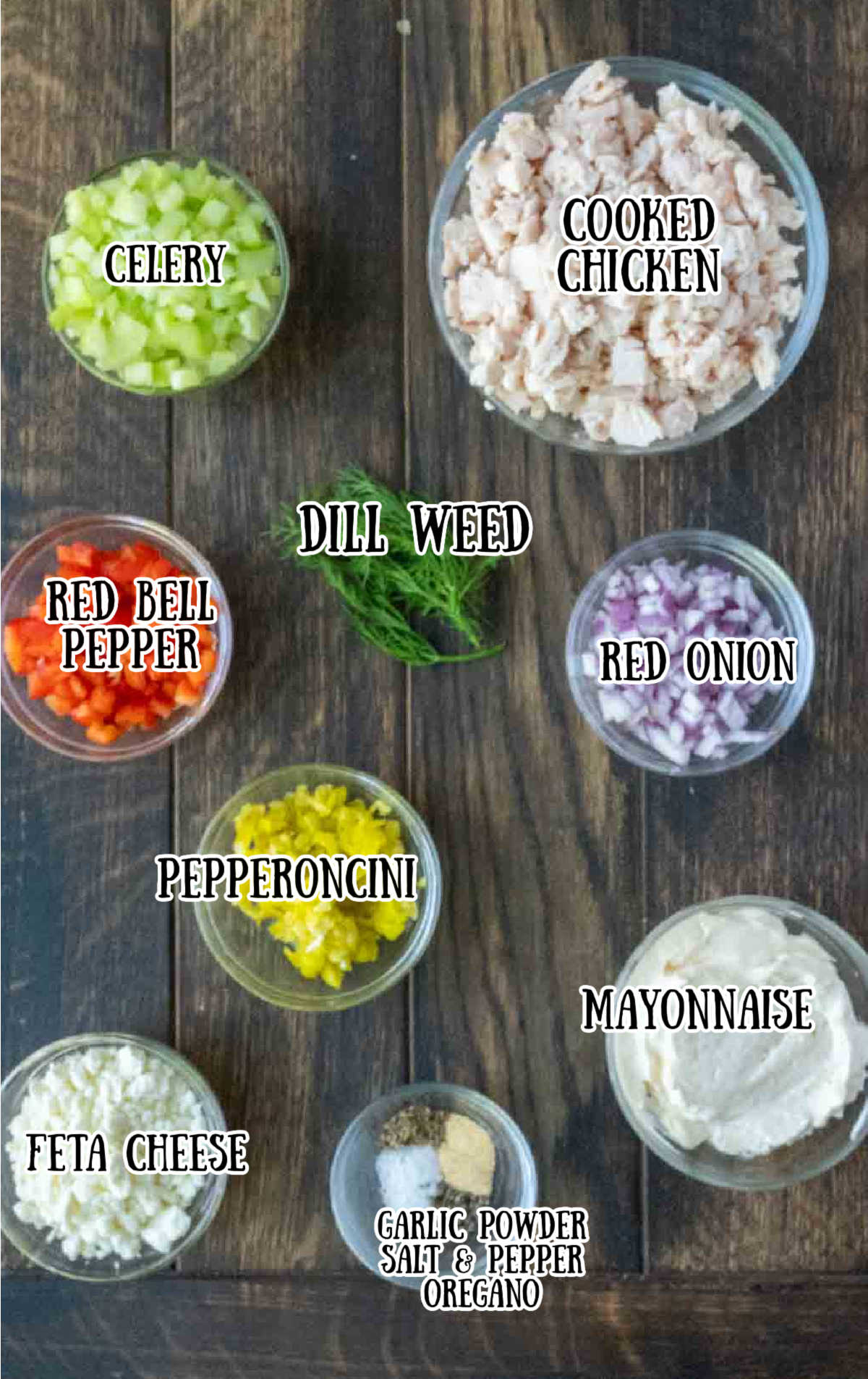 A photo of all of the ingredients for this chicken salad.