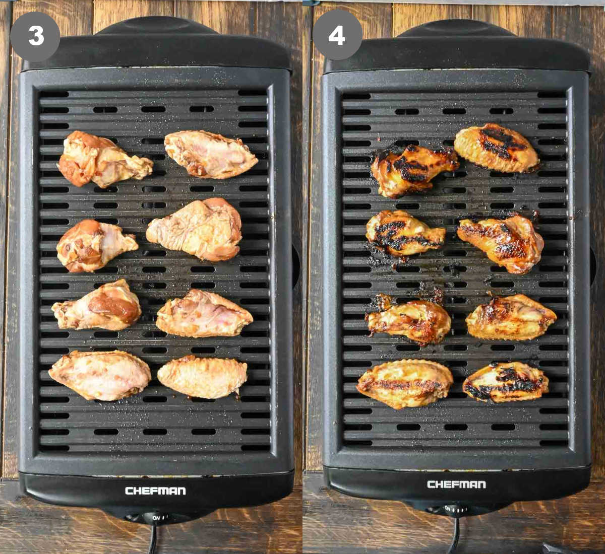 Steps 3 and 4 for making grilled soy garlic chicken wings.