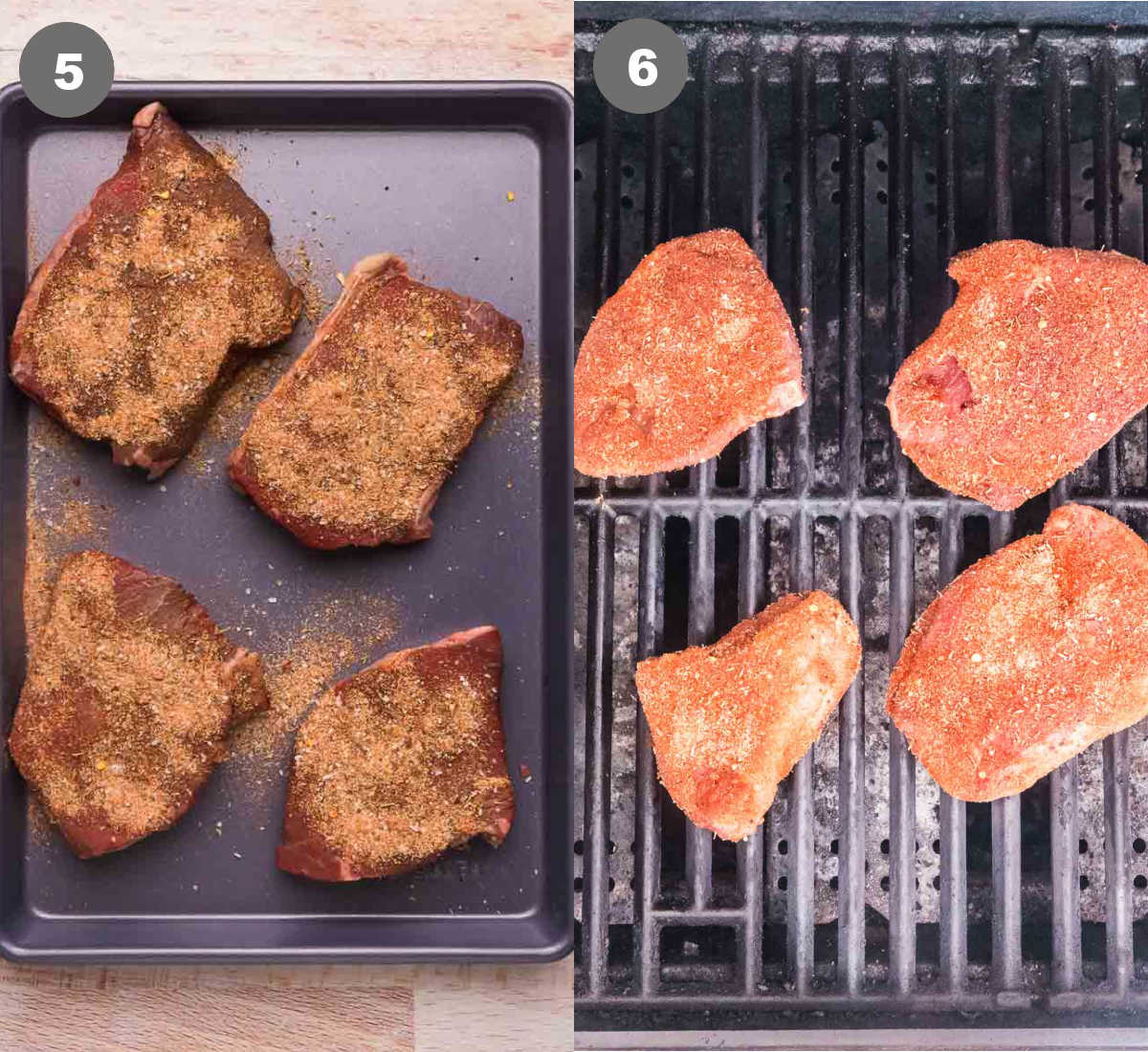 Steps 5 and 6 for making grilled top sirloin steak.