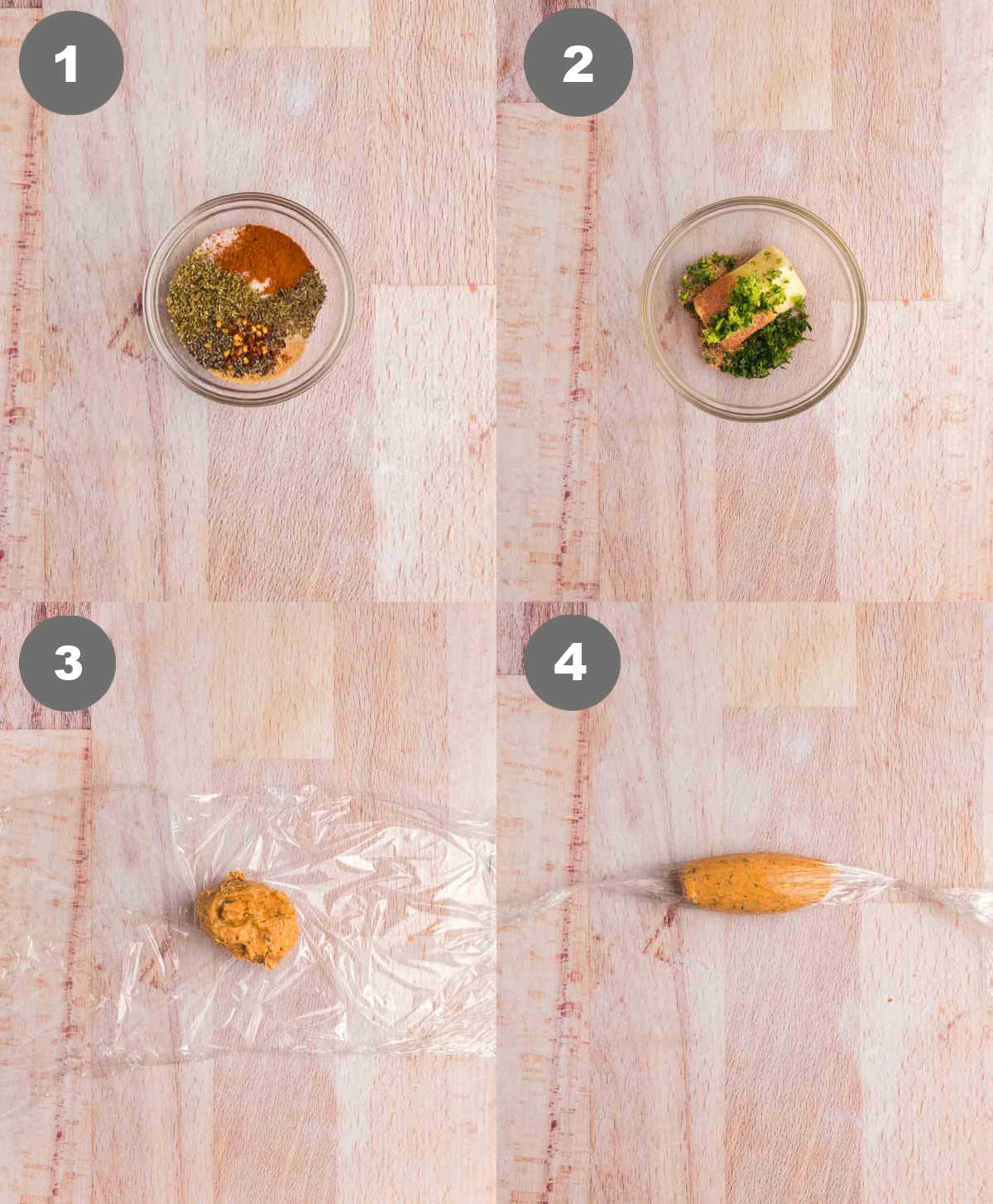 Steps 1 through 4 for making cajun butter.