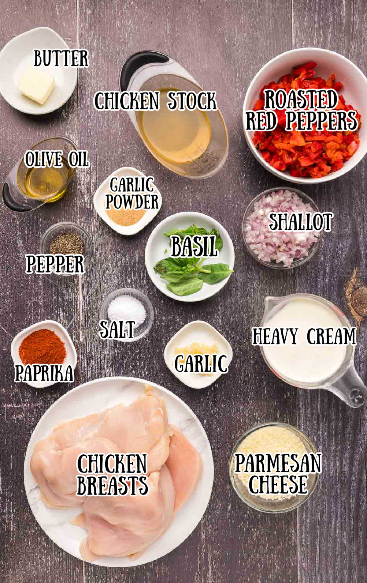 All the ingredients needed for this red pepper chicken.