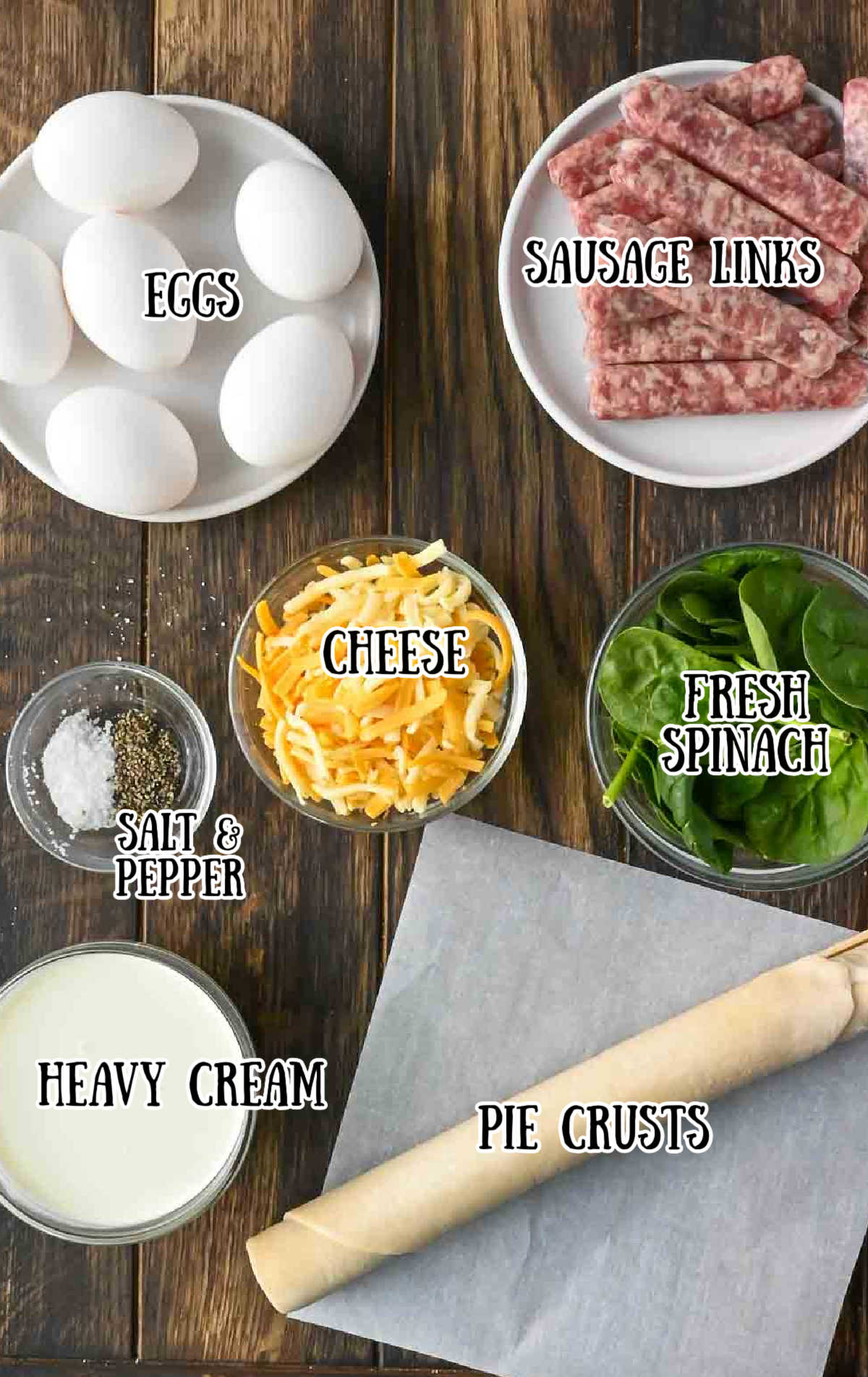 All of the ingredients needed for this quiche recipe.