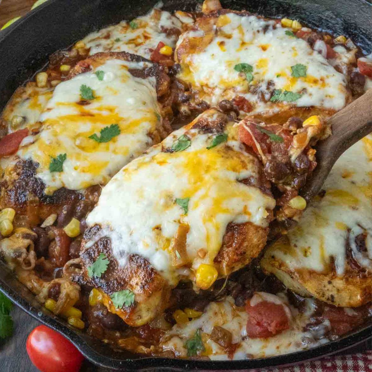 Santa fe chicken in a skillet.