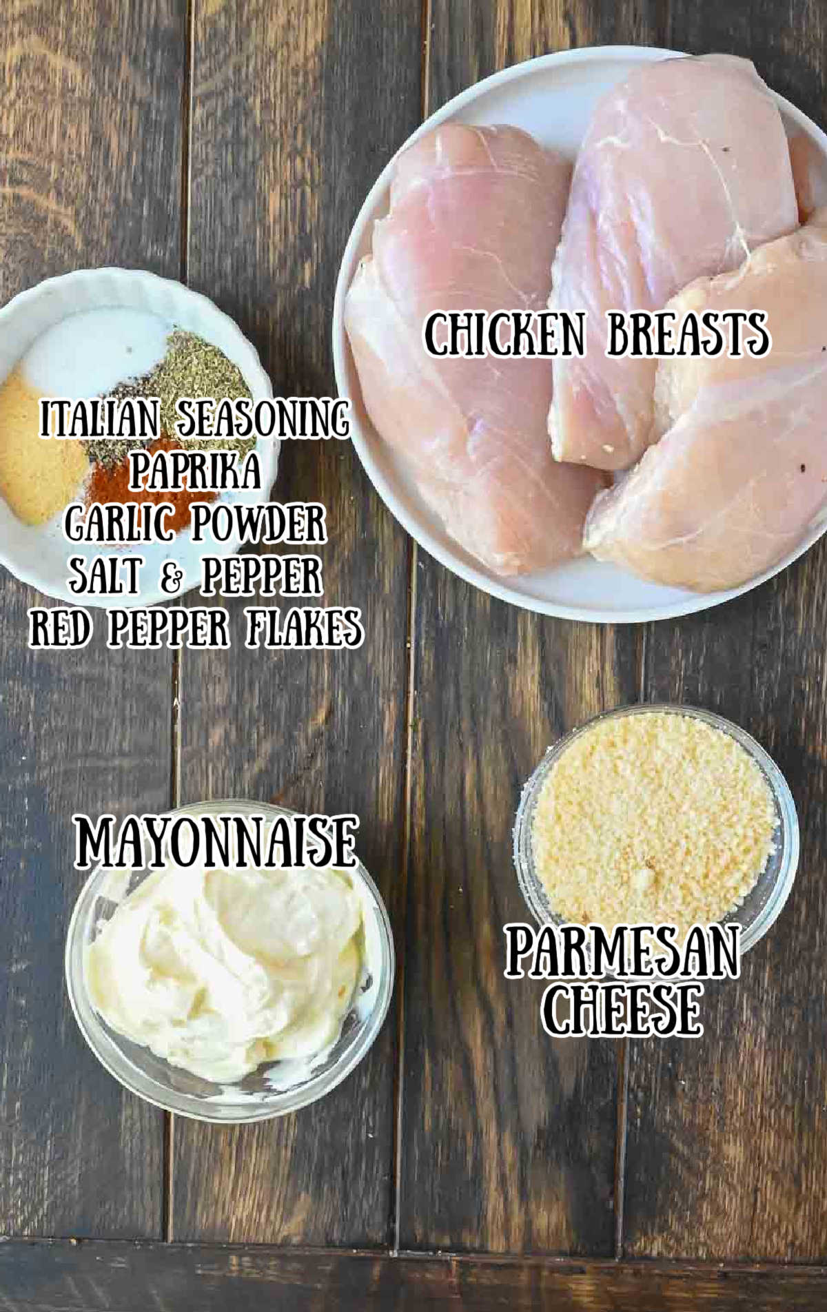 Labeled ingredients for melt in your mouth chicken.