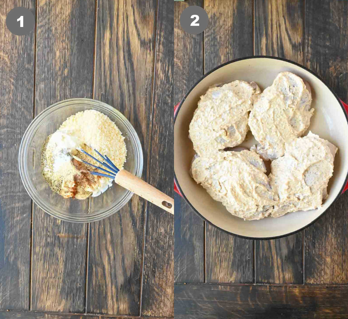 Steps 1 and 2 for making melt in your mouth chicken breast.