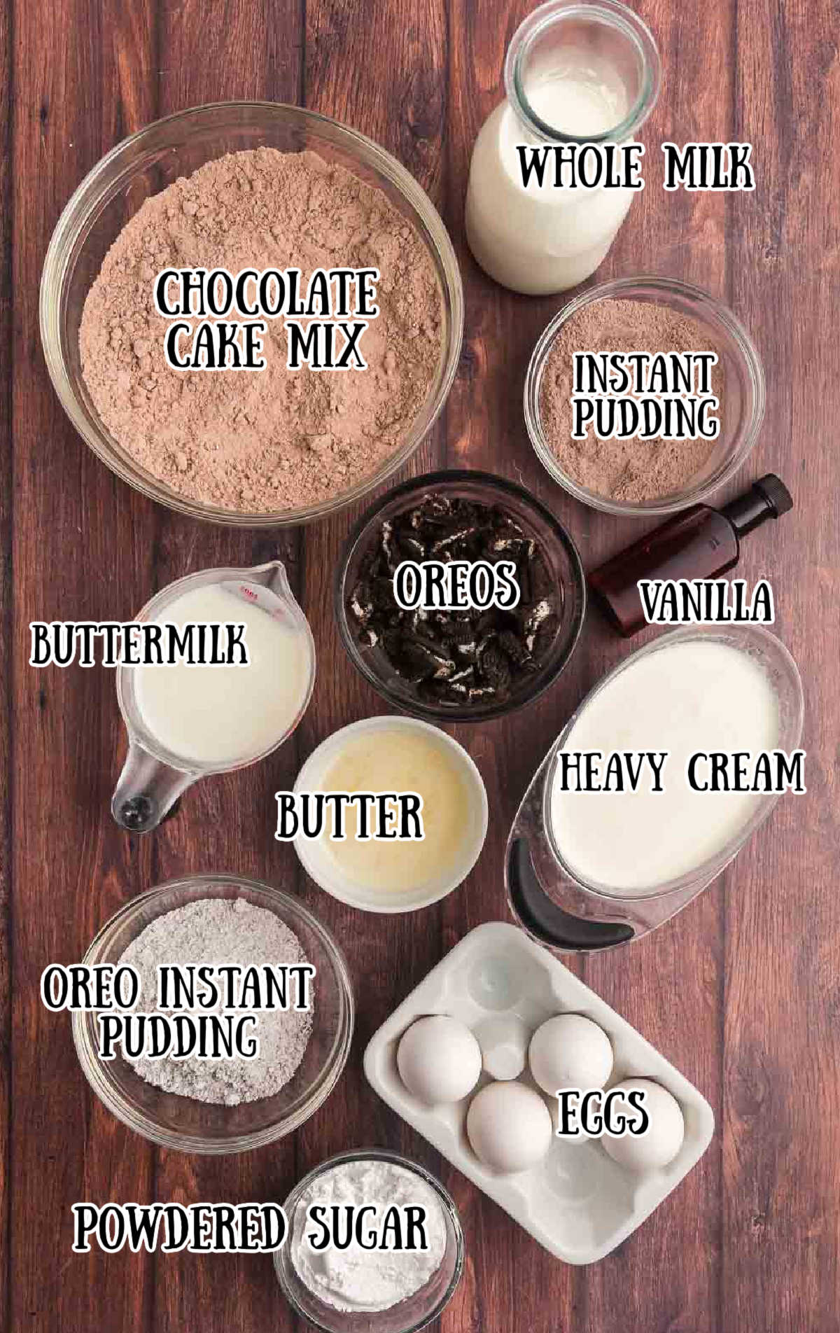 All of the ingredients needed for this cake.