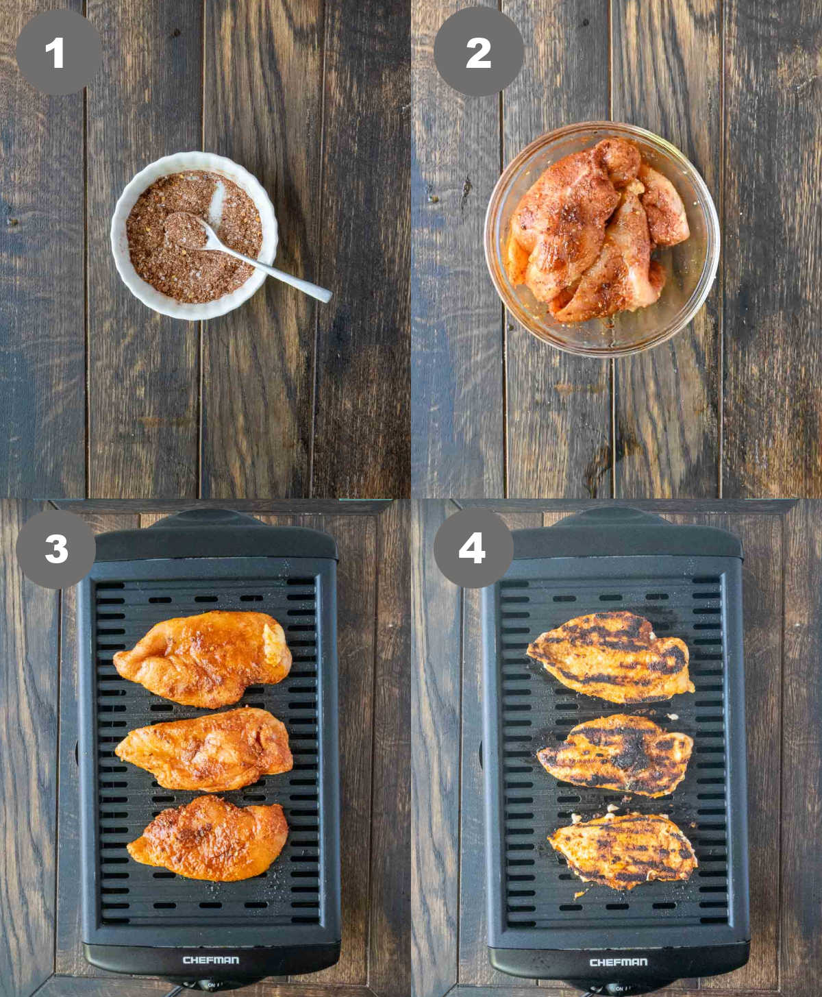 Steps 1 through 4 for making southwestern chicken salad.