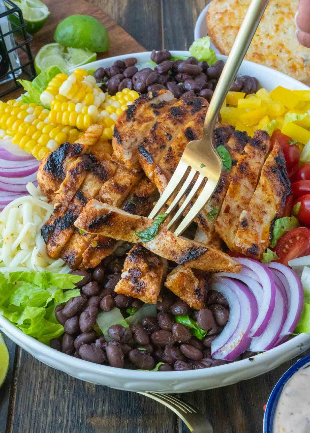 A bowl of southwestern chicken salad.