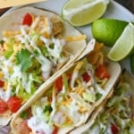 Pinterest graphic featuring ranch chicken tacos.