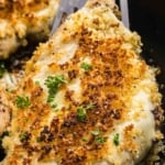 Pinterest graphic featuring longhorn steakhouse parmesan crusted chicken.