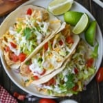 A plate of slow cooker ranch chicken tacos.