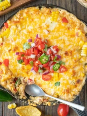 Jalapeno corn dip in a skillet.