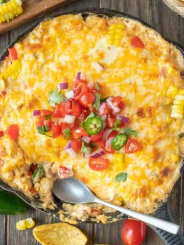 Jalapeno corn dip in a skillet.