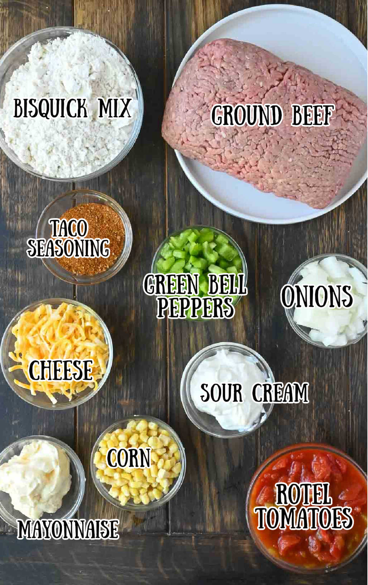 All of the ingredients needed for this beef casserole.